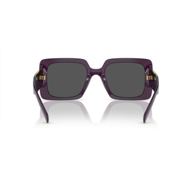 Versace Rectangle Sunglasses VE4405 in transparent purple with full rim frame, gold-tone hardware at temples, dark lenses, rear view