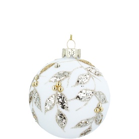 Glitter Leaf Glass Tree Decoration 8cm