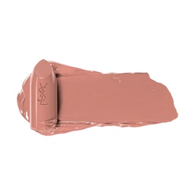 YSL Rouge Pur Couture Lipstick bullet and creamy swatch in a muted nude pink tone, shown against white background.