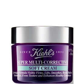 Kiehl's Super Multi-Corrective Soft Cream 50ml in purple glass jar with silver lid, facial moisturiser for combination skin