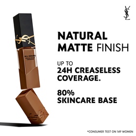 YSL All Hours Precise Angles Concealer in deep brown shade, shown upright and angled with black cap, highlighting 24H coverage claims