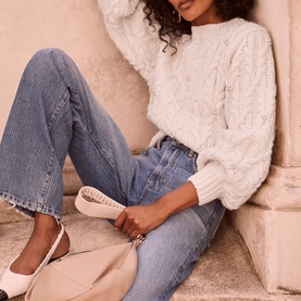 Pearl Detailed Cable Knit Sweater
