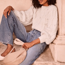 Pearl Detailed Cable Knit Sweater