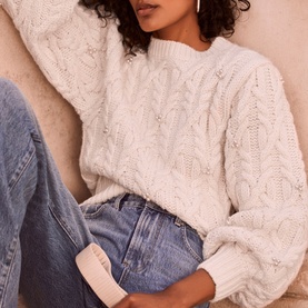 Pearl Detailed Cable Knit Sweater