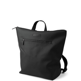 Done By Deer Changing Backpack in black, weather-resistant polyester, with top handle, adjustable backpack straps, and front zip pocket