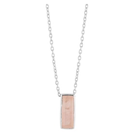 Juvi Manhattan Rose Quartz Pendant Necklace, pink rectangular rose quartz stone in silver setting on delicate silver chain