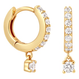 Crystal Charm 18k Gold-Plated Huggies