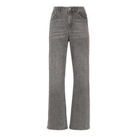 Mint Velvet High-Rise Relaxed Wide Leg Jeans in grey, featuring a wide-leg silhouette, full-length hem and button fly