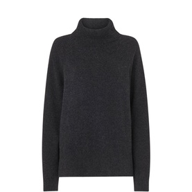 Whistles Turtleneck Cashmere Sweater in grey with ribbed trims, stretch cuffs, and relaxed long-sleeve silhouette
