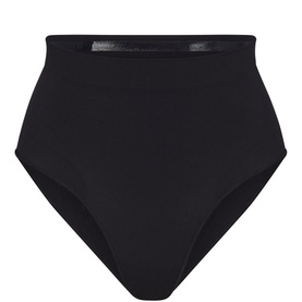 Skims Mid Waist Brief Onyx in black, high-cut silhouette with elasticated waistband, smooth fabric finish