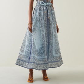 High-Rise Paisley Flared Skirt
