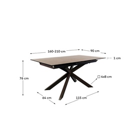 Atminda Extendable Table 160-210 x 90cm Porcelain with Brown Finished Steel Legs
