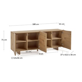 Rasha 4 Door Sideboard 180 x 71cm Oak Veneer with Natural Finish