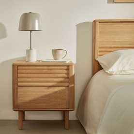 Lenon 2 Drawer Bedside Table 50x55cm Oak Wood and Veneer