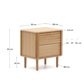 Lenon 2 Drawer Bedside Table 50x55cm Oak Wood and Veneer