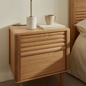 Lenon 2 Drawer Bedside Table 50x55cm Oak Wood and Veneer