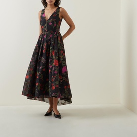 Asymmetric Floral-Print Dress