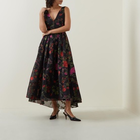 Asymmetric Floral-Print Dress