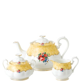 100 Years Bouquet 1990 Three-Piece Teapot Sugar & Creamer Set