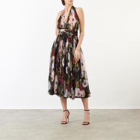 Floral Silk Flared Dress