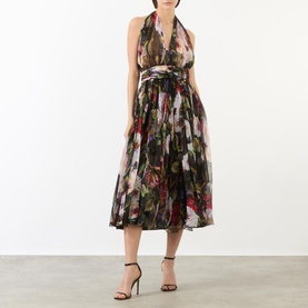 Floral Silk Flared Dress