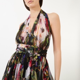 Floral Silk Flared Dress