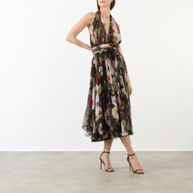Floral Silk Flared Dress