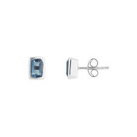 Juvi Manhattan Iolite Stud Earrings in blue iolite with sterling silver bezel setting and butterfly backs