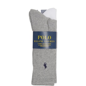 Ralph Lauren Three-Pack Logo Crew Socks in black, ribbed cuff with embroidered pony logo, packaged set of three pairs