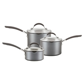 ScratchDefense Extreme Non-Stick Three-Piece Straining Saucepan & Lid Set
