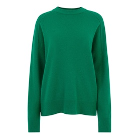 Whistles Knit Sweater in green, 100% wool with high round neck, ribbed trims and long sleeves