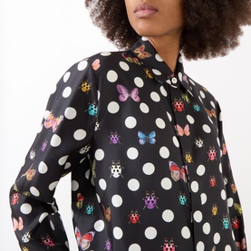 Polka Dot Butterfly Silk Shirt