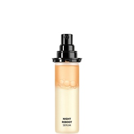 YSL Pure Shots Night Reboot Serum Refill in a clear amber-toned bottle with black pump dispenser