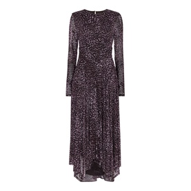 Asymmetric Long-Sleeved Leopard Print Dress