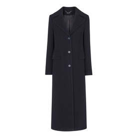 Whistles Amalia Single-Breasted Coat in blue, notched lapels, button fastening, patch pockets, longline silhouette