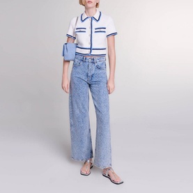 Rhinestone Embellished Wide-Leg Jeans