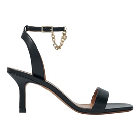 Chain-Embellished Leather Heeled Sandals