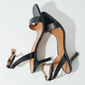 Chain-Embellished Leather Heeled Sandals