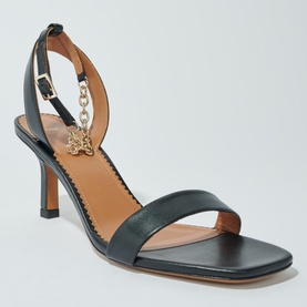 Chain-Embellished Leather Heeled Sandals