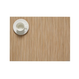 Chilewich Rib Weave Rectangle Placemat in yellow with fine linear texture, styled with a white espresso cup and saucer on top