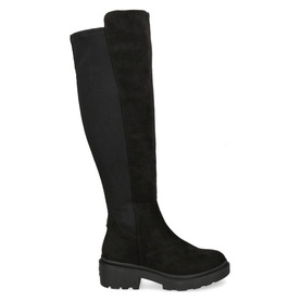 Carvela Dash 50/50 Knee-High Boots in black suede with elasticated panels, round toe, and chunky block sole