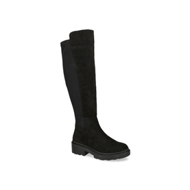 Carvela Dash 50/50 Knee-High Boots in black suede-effect fabric with elasticated panels, round toe, and chunky lug sole