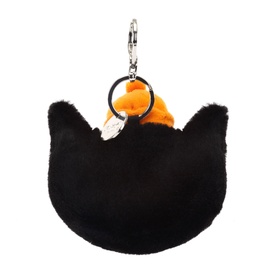 Jellycat Jack Bag Charm 13cm, black plush cat face with orange detail and silver clip keyring