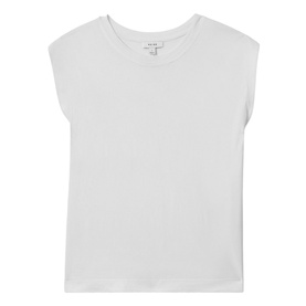 Reiss Morgan Solid T-Shirt in white, round neckline, cap sleeves, straight hemline, 100% cotton
