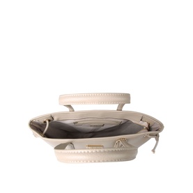 Carvela Carrie Zip-Fastened Tote Bag in brown, viewed from above showing grey interior, gold-tone hardware and branded eyelet toggle straps