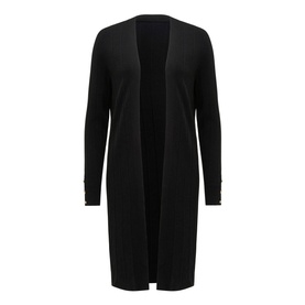 Forever New Daphne Ribbed Cardigan in black, open-front longline style with long sleeves and rib knit texture