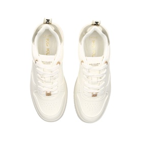 KG by Kurt Geiger Lana Chunky Trainers in white, overhead view showing gold logo details, lace-up fastening and round toe