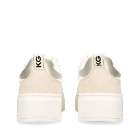 KG by Kurt Geiger Lana Chunky Trainers in white, rear view showing branded heel pull tab and chunky white sole