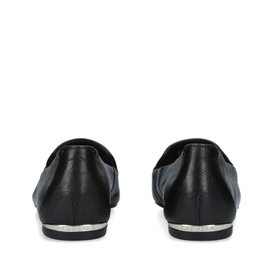 Carvela Landed 2 Flats in black leather, back view showing silver-tone heel detail and slip-on style