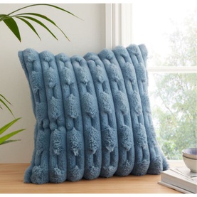Carved Faux Fur Cushion Blue